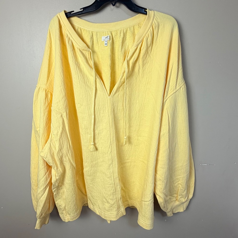 Aerie Womens Sweatshirt XXL Yellow Gauze French Terry Tassel Balloon Sleeve